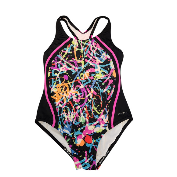 Girls Speedo One Piece Swimsuit Size 12 Kids Graffiti Design - Picture 1 of 3